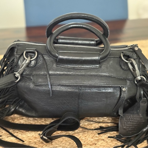 Latico Black Leather Satchel with Fringe Details - Picture 2 of 5